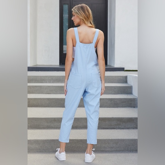 (G1127-SOL-SKY) SOLID COMFY CRINKLE OVERALL - Picture 3 of 3
